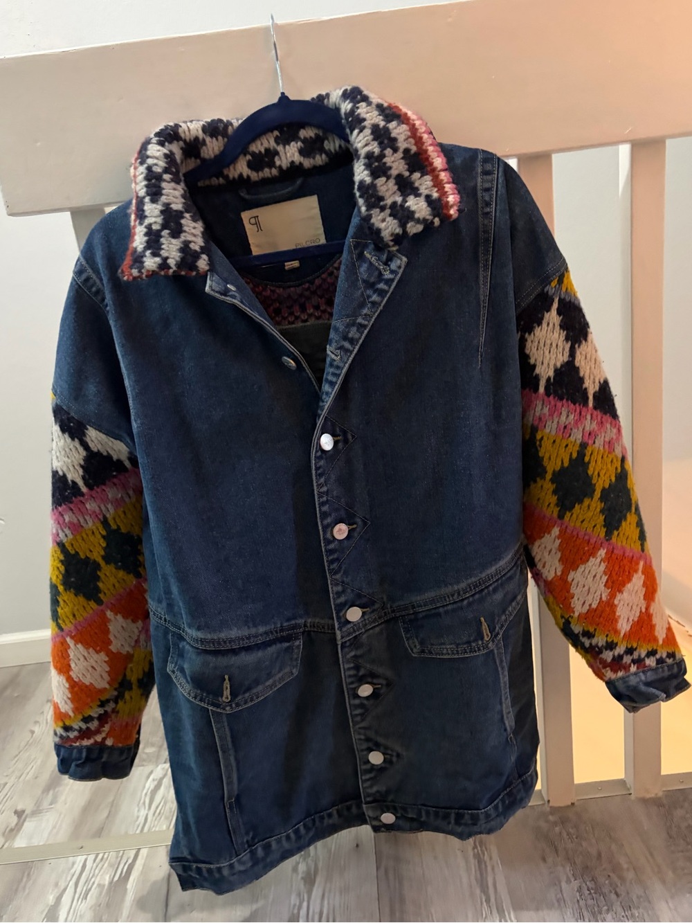 Crochet Denim Sweater Jacket - Picture 4 of 6
